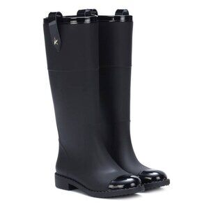 Jimmy Choo Edith Black Rubber Cap-Toe Rain Boots